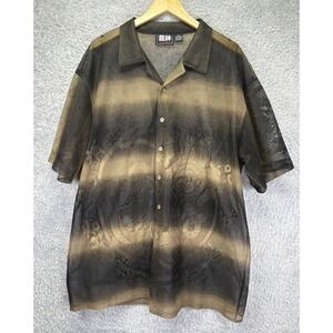 Vintage Billion Bay Sheer Lace Tiger Print Button-Up Shirt Y2K Mens 2XL Brown